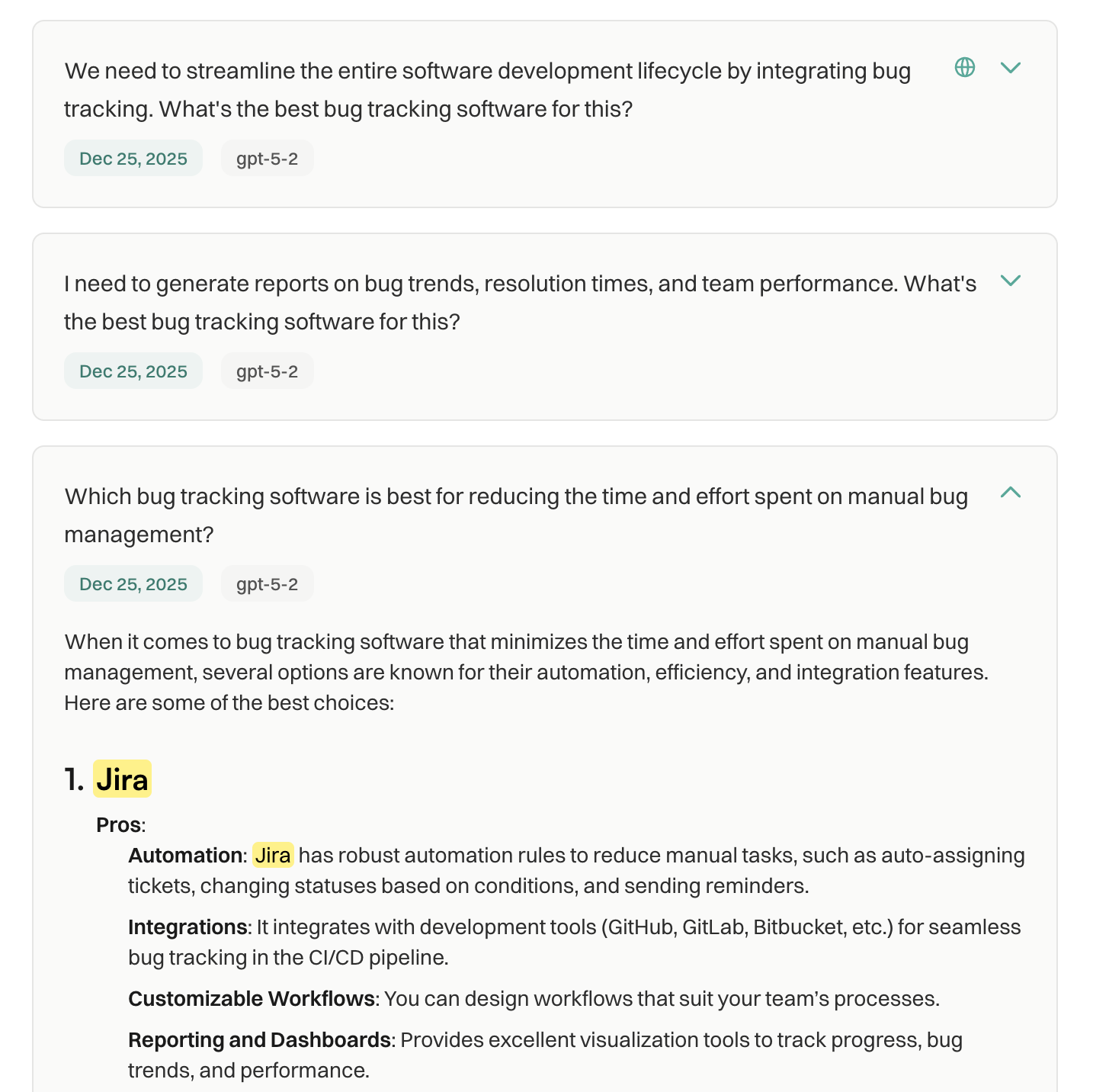 AI prompts and responses that mention your brand